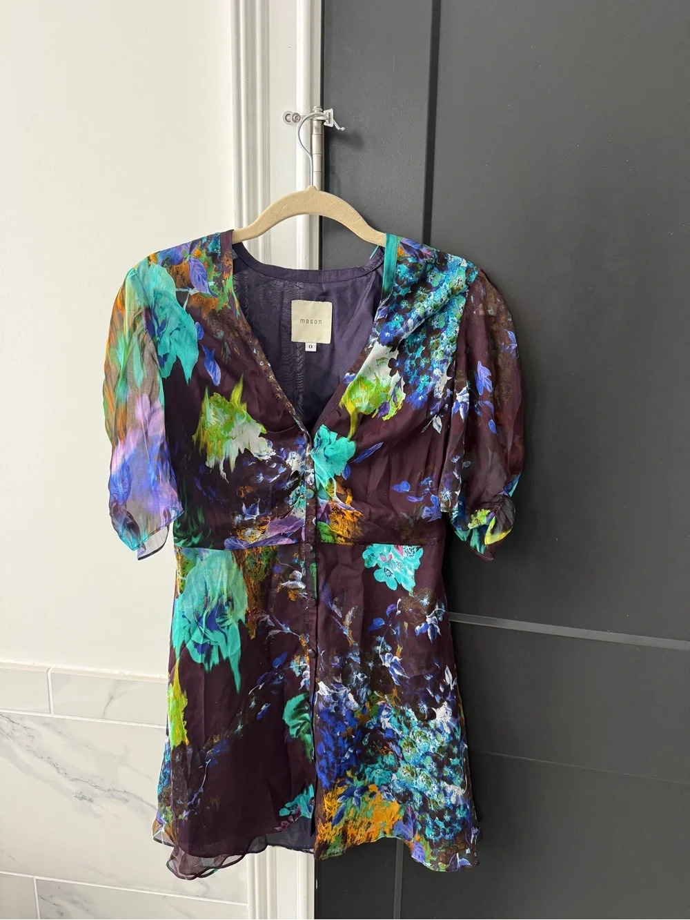 Mason Floral V-Neck Short Dress in Multicolor